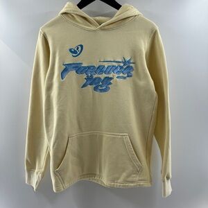 Forever Icy Light Yellow Hoodie – Size Medium, Blue Embroidered Front & Back
